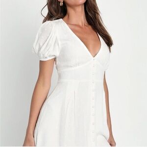 Lulu’s Daily Sweetness White Swiss Dot Puff Sleeve Mini Dress
